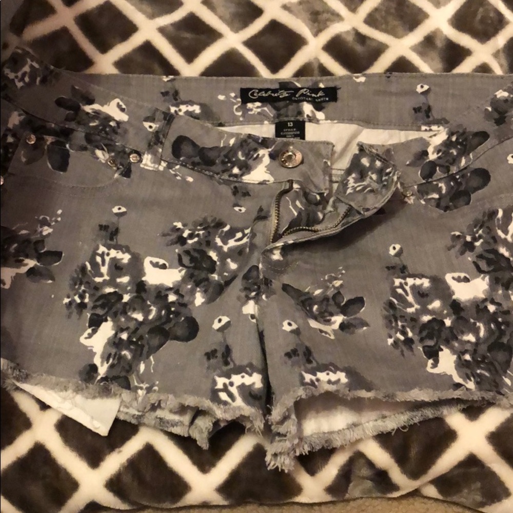Gray floral jean shorts